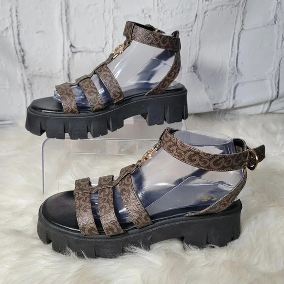 G by GUESS Womens 8.5 Platform 90s 2000s Brown Lug Chunky Sandal Retro Preppy - Picture 3 of 12